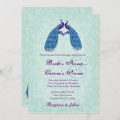 Invitation Épouser bleu et pourpre de paons de perruche (Devant / Derrière)