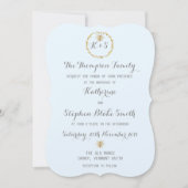 Invitation Épouser d'or d'abeilles de bleu et de feuille d'or (Devant)