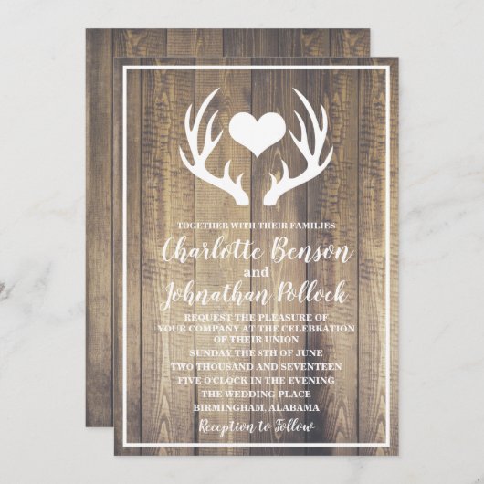 Invitation Épouser du bois et blanc de grange rustique de (Devant / Derrière)
