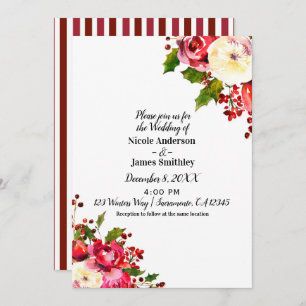 Invitation Épouser moderne d'hiver de vacances de Noël floral