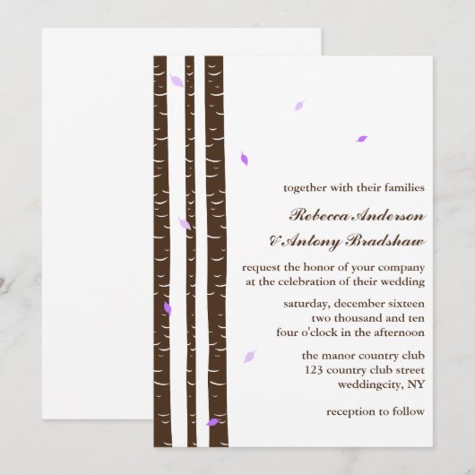 Invitation Épouser pourpre d'arbres de bouleau (Devant / Derrière)