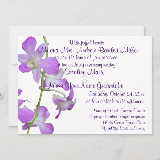 Invitation Épouser pourpre d'orchidées (Devant)