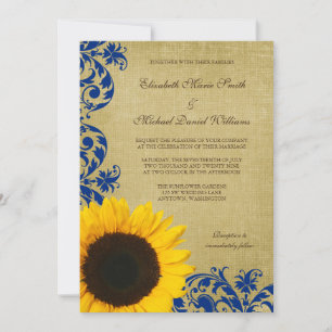 Invitation Épouser rustique de remous de bleu de tournesol