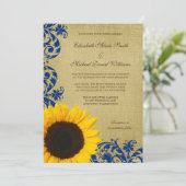Invitation Épouser rustique de remous de bleu de tournesol (Debout devant)