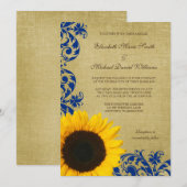 Invitation Épouser rustique de remous de bleu de tournesol (Devant / Derrière)