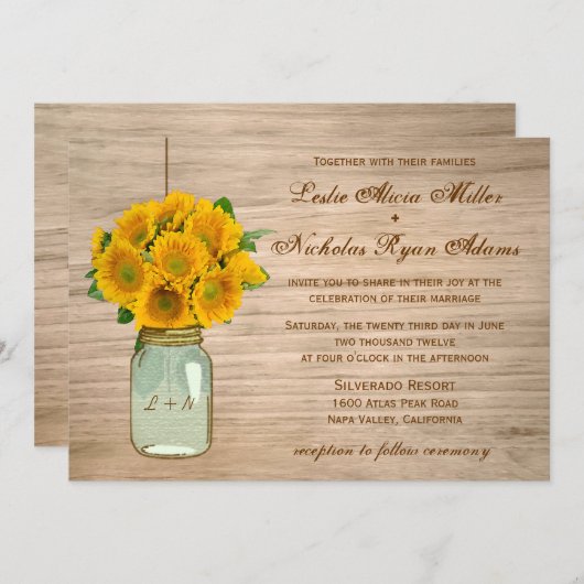 Invitation Épouser rustique de tournesols de pot de maçon de (Devant / Derrière)