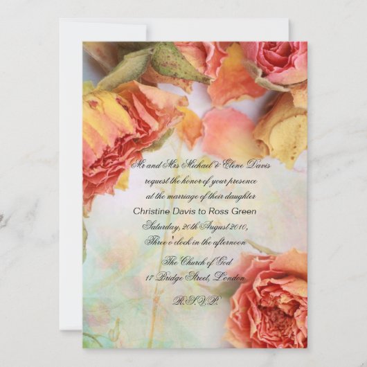 Invitation Épouser sec vintage de roses (Devant)