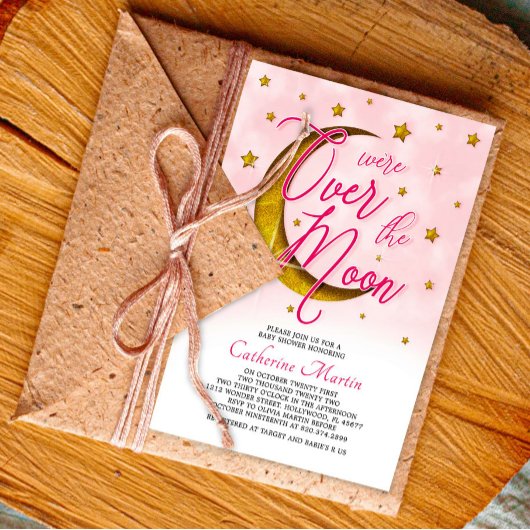 Invitation Épouser Sur La Lune Rose Or Baby Girl Douche