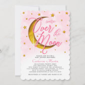 Invitation Épouser Sur La Lune Rose Or Baby Girl Douche (Devant)