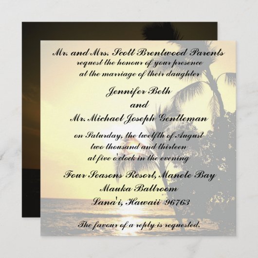 Invitation Épouser tropical de Shoreline de plage (Devant / Derrière)