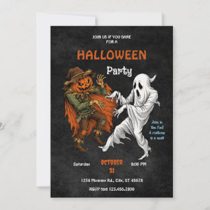 Invitation Épouvantail contre fantôme, soirée Halloween