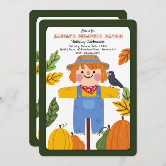 Invitation Épouvantail d'Automne (Devant / Derrière)
