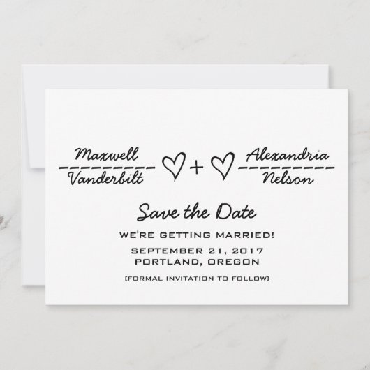 Invitation Équation Coeur d'ébène Enregistrer la date Invitat (Devant)