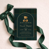 Invitation Equestrian Polo Plaid Teddy Bear Baby Shower
