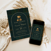 Invitation Equestrian Polo Plaid Teddy Bear Baby Shower