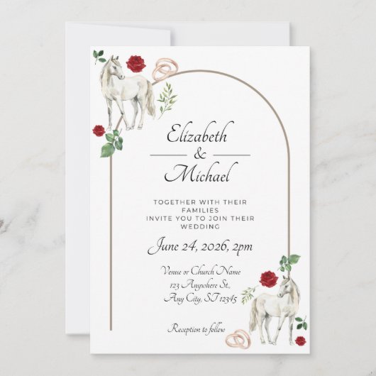 Invitation Equestrian Red Floral Rustic Wedding (Devant)