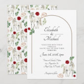 Invitation Equestrian Red Floral Rustic Wedding (Devant / Derrière)