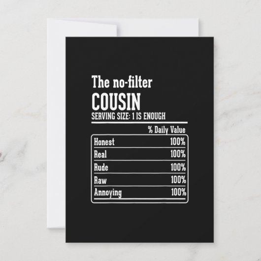 Invitation Équipage de cousins Faits nutritionnels Le Sans-Fi (Devant)