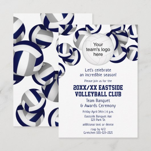 Invitation équipe bleu gris couleurs volleyball saison banque (Devant / Derrière)