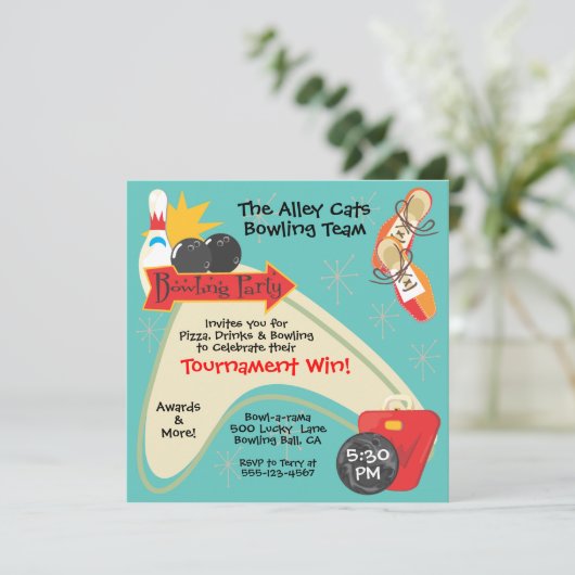 Invitation Équipe de bowling rétro Ligue Fête (Debout devant)