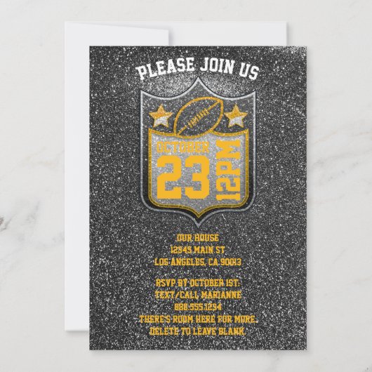 Invitation Équipe de football noir et or Couleurs Quarterback (Dos)