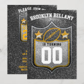 Invitation Équipe de football noir et or Couleurs Quarterback (Devant / Derrière)