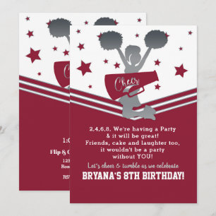 Invitation Équipe de pom-pom girls Maroon & Silver Stars