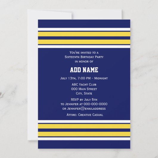 Invitation Équipe de stripes blanches de Jersey (Dos)