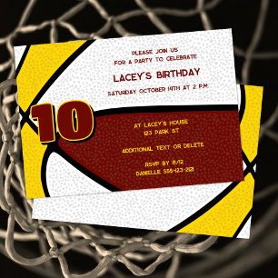Invitation équipe d'or de maroon couleurs basket-ball anniver
