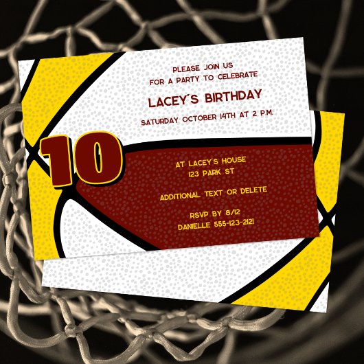 Invitation équipe d'or de maroon couleurs basket-ball anniver