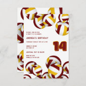 Invitation équipe d'or maroon couleurs volleyballs ados anniv (Devant / Derrière)