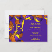 Invitation équipe d'or violet couleurs basket-ball anniversai (Devant)