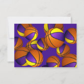 Invitation équipe d'or violet couleurs basket-ball anniversai (Dos)