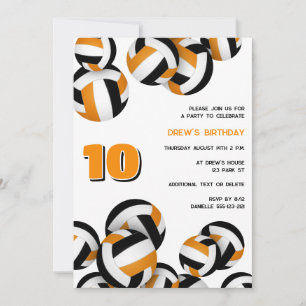 Invitation équipe noire orange couleurs volley-ball anniversa