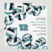 Invitation Équipe noire turquoise couleurs volley-ball fête d (Devant / Derrière)