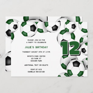 Invitation équipe noire verte couleurs soccer balls sport