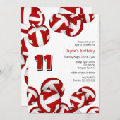 Invitation équipe rouge couleurs volleyballs anniversaire de  (Devant / Derrière)