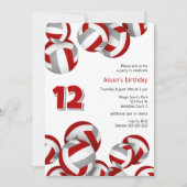 Invitation équipe rouge gris couleurs volleyballs anniversair (Devant)
