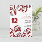 Invitation équipe rouge gris couleurs volleyballs anniversair (Debout devant)