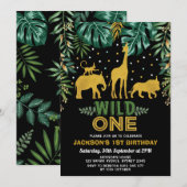 Invitation Ęr anniversaire un/or de jungle d'animaux sauvages (Devant / Derrière)