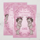Invitation Ęr anniversaire vintage rose de princesse Twins (Devant / Derrière)