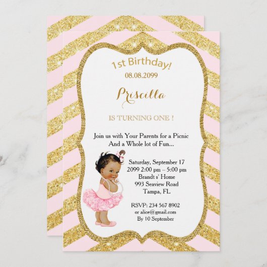 Invitation ęr FILLE d'anniversaire, ęr anniversaire de (Devant / Derrière)