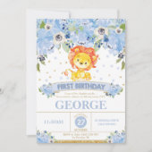 Invitation ęr Floral bleu de lion de garçon d'invitation (Devant)