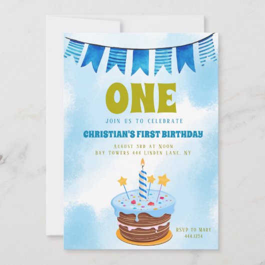 Invitation ęr Gâteau de garçon d'anniversaire (Devant)