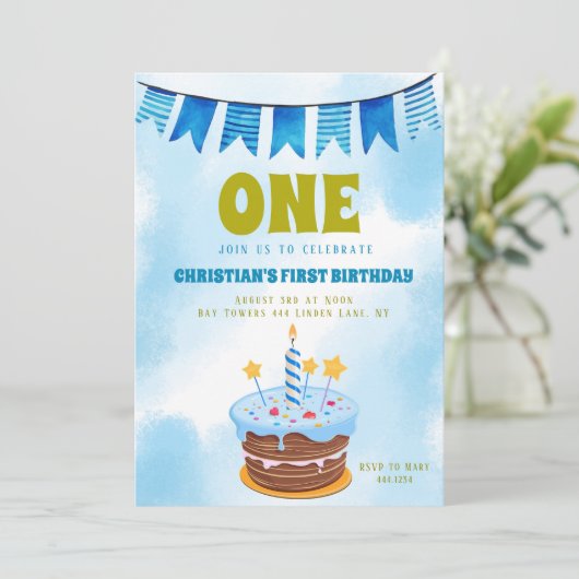 Invitation ęr Gâteau de garçon d'anniversaire (Debout devant)