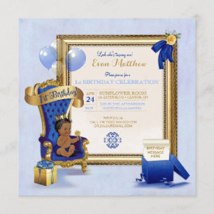 Invitation ęr Photo ethnique d'or de bleu royal de garçon