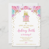 Invitation Ęr premier or de rose de gâteau de fête (Devant)