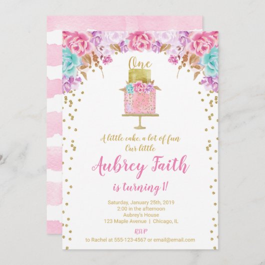 Invitation Ęr premier or de rose de gâteau de fête (Devant / Derrière)