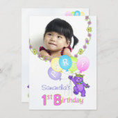 Invitation ęr Princesse pourpre Bear de fête d'anniversaire (Devant / Derrière)