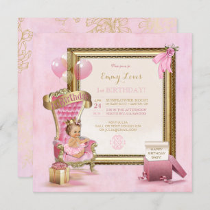Invitation ęr Princesse Throne Gold Pink de bébé